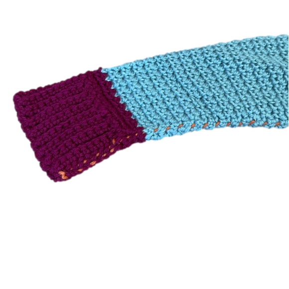 VINTAGE Handmade Orange Teal and Maroon Loose Knit Crochet Pullover Sweater - Picture 7 of 10